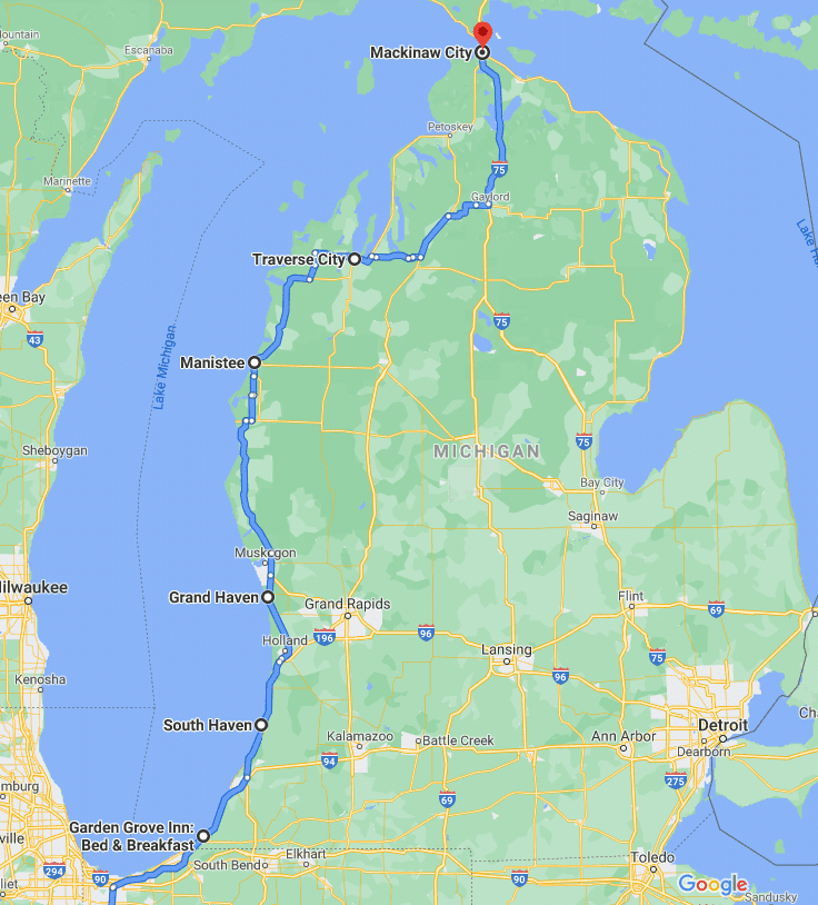 map showing driving route